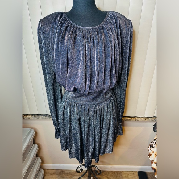 Nervi Betty Silver Metallic Glitter Long Sleeve Mini Dress - Picture 4 of 12